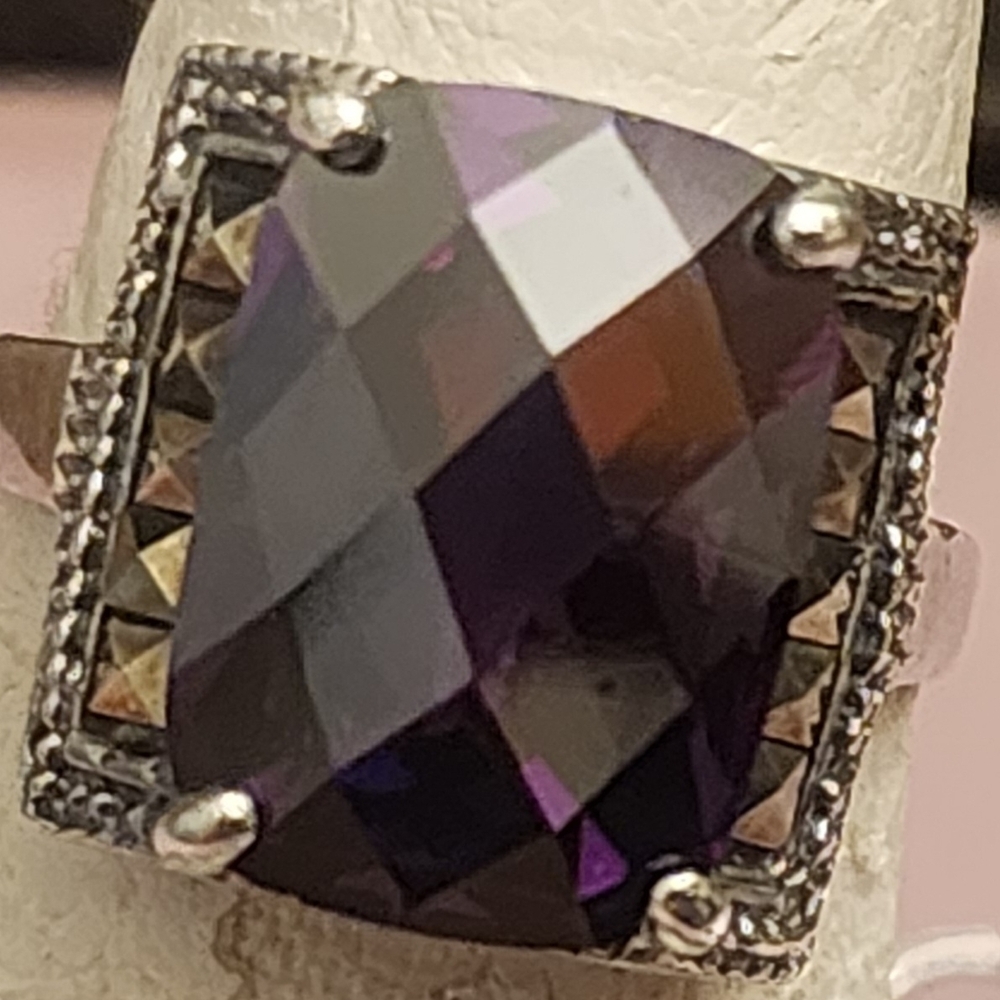 Amethyst Square Cut Ring With Silver Accents - image 6